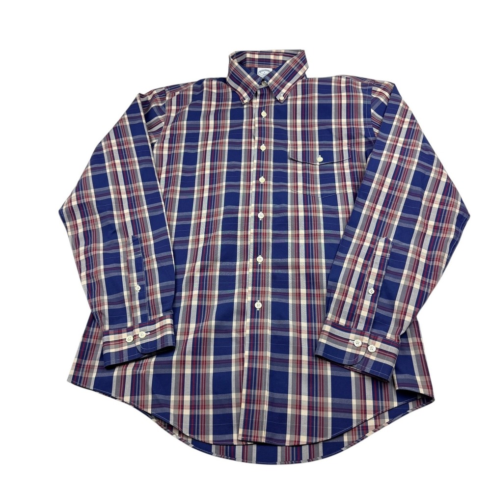 Brooks Brothers 346 Mens Slim Fit Plaid Button Down Shirt Non Iron Size L - Picture 2 of 7